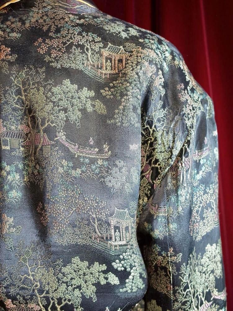 c.1950~60s Black Brocade China Smoking Gown