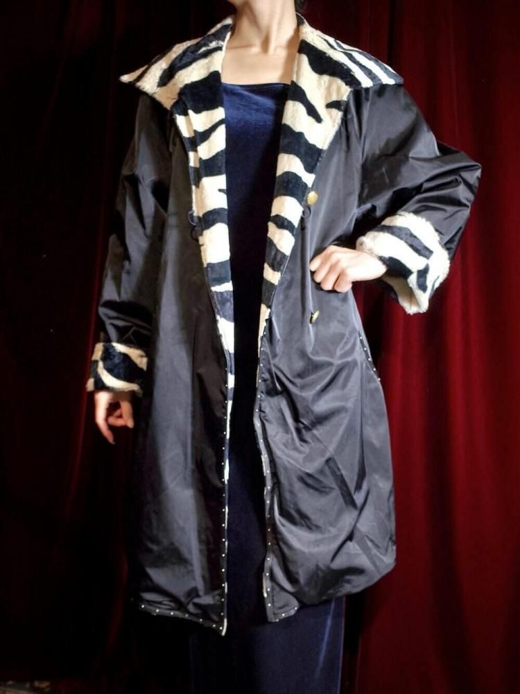 Zebra Fur �� Black Nylon Reversible Coat
