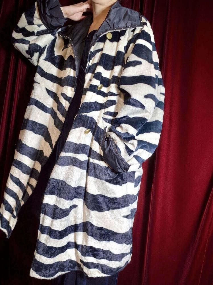 Zebra Fur �� Black Nylon Reversible Coat