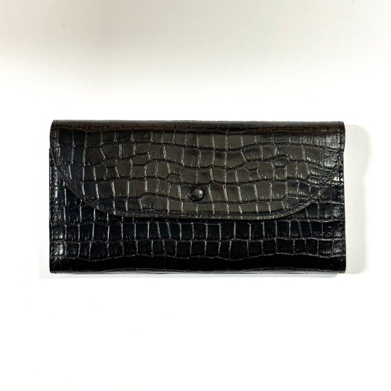 YUFU Long Wallet / クロコ型押し　金運お守り　ブラック - IKISHIMA FACTORY（壱岐島ファクトリー）/  壱岐島の生まれのブランドレザー「YUFU/ユフ」を展開。