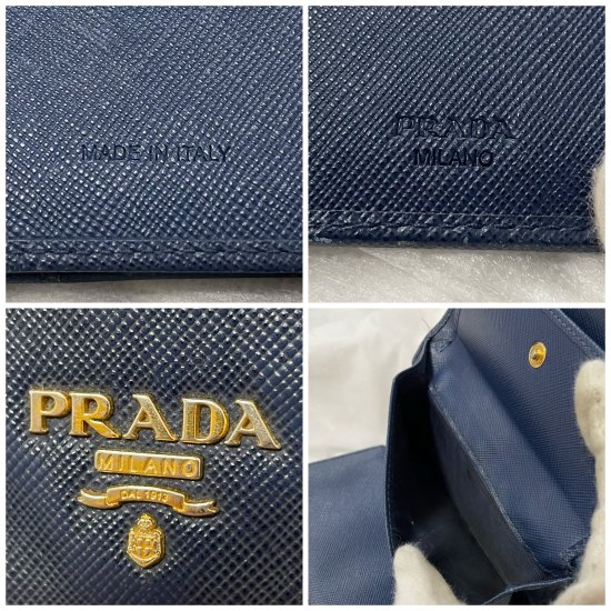 PRADA プラダ 三つ折り財布 サフィアーノレザー ネイビー ブルー