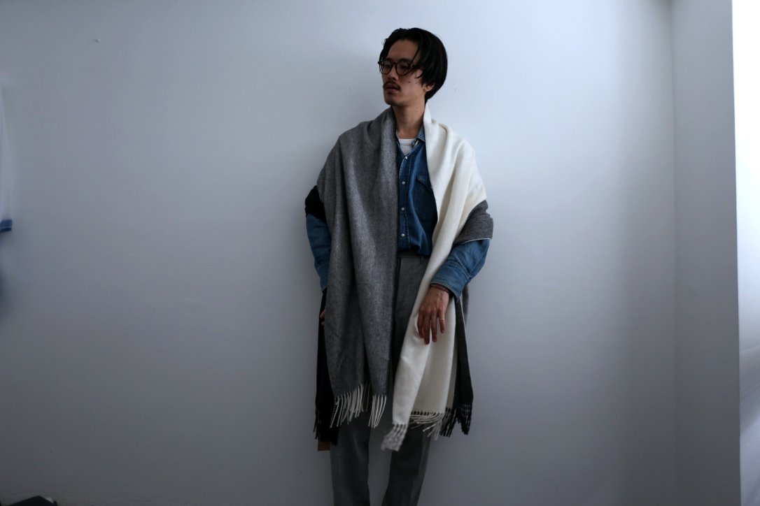 【YLEVE × THE INOUE BROTHERS / イレーヴ ザ イノウエブラザーズ】DOUBLE FACE BRUSHED STOLE  THE INOUE BROTHERS CHECK @kiretto_store