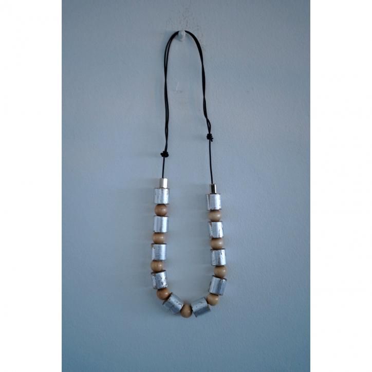 アクセサリー m's braque WOOD BEADS NECKLACE Painted Wood Beads x Metal Necklace -silver x natural