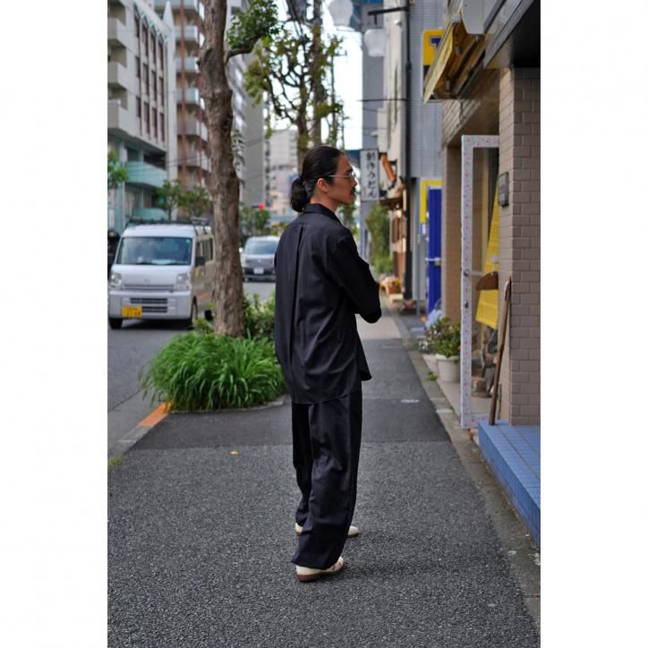la favolaネイビー スラックス La favola/ラファーボラ EASY PANTS PIPING WOOL NAVY