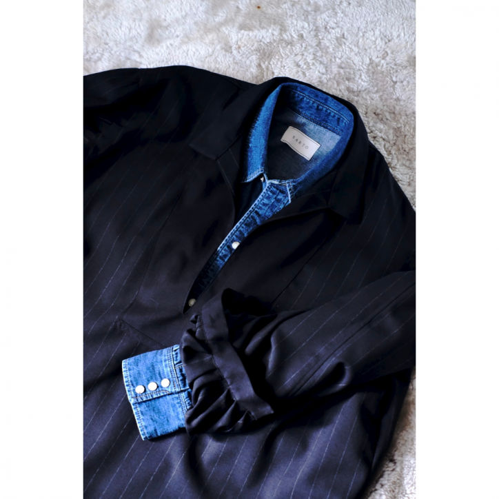 10/5 21:00-ۡSARTO/ȡۡ25AWSKIPPER PULL OVER(HARD TWISTED WOOL)/NAVY CHALK STRIPE