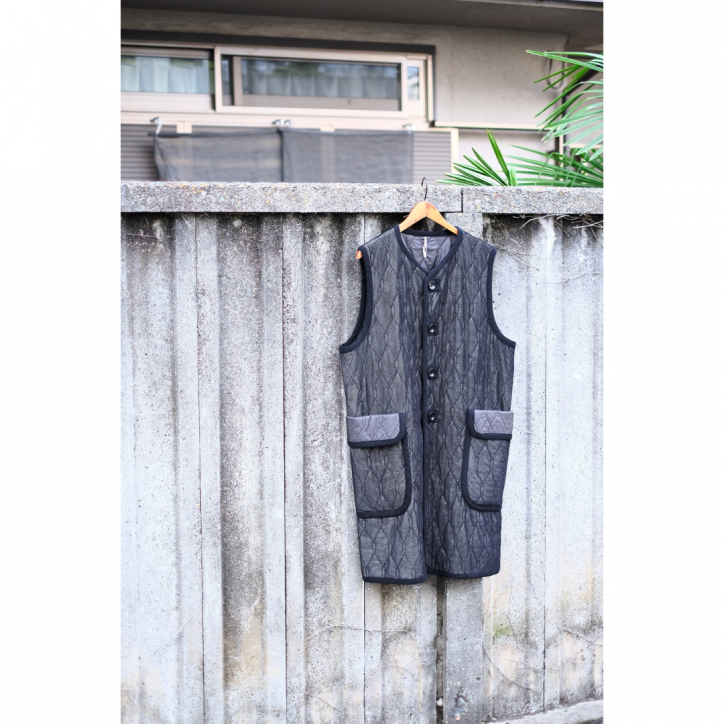 M's braque/ॺ֥åۡ25FWSilk loft Quilting Car long vestBLACK