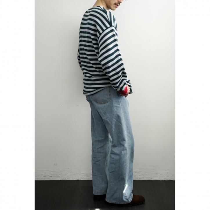 Obafer】Cotton skipper border pullover Teal