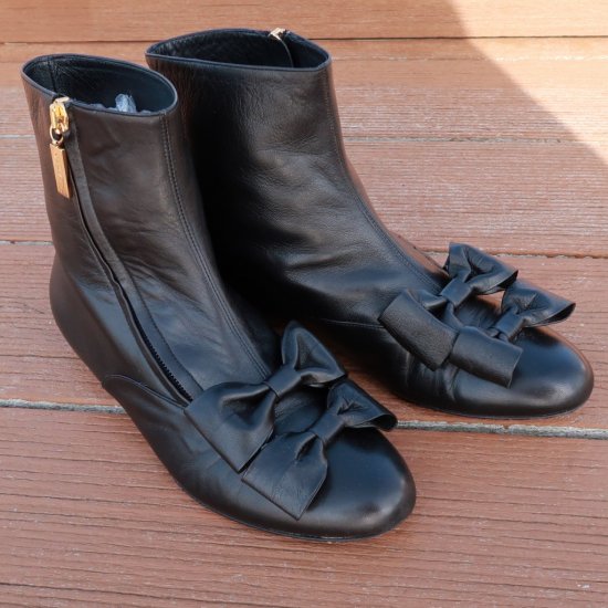 CHANEL（ヴィンテージ　シャネル） W RIBBON LEATHER SHORT BOOTS BLACK - vintage & select  shop The Delight shop