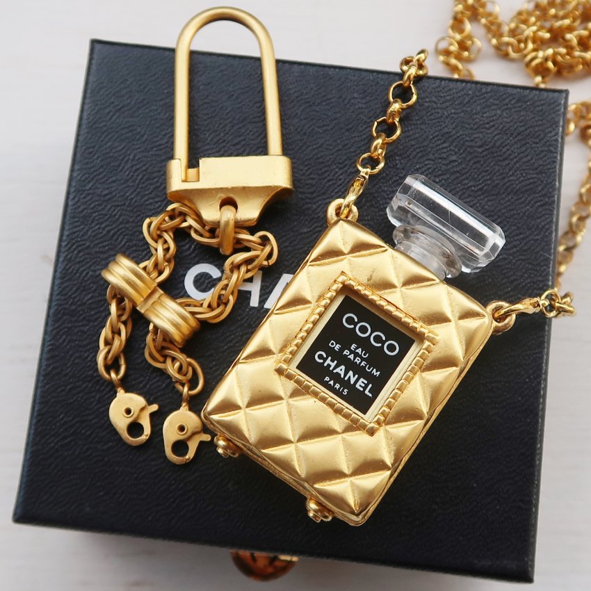 CHANEL vintage （シャネル）PERFUME BOTTLE MATELASSE 2WAY KEY CHAIN NECKLESS 香水瓶  チェーン マトラッセ キーホルダー ネックレス - vintage & select shop The Delight shop