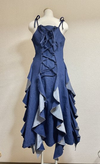 Denim Ruffles Dress デニムラッフルドレス（受注製作） | ラッフルキャミドレスをデニムで仕立てた可愛いドレス - tymode