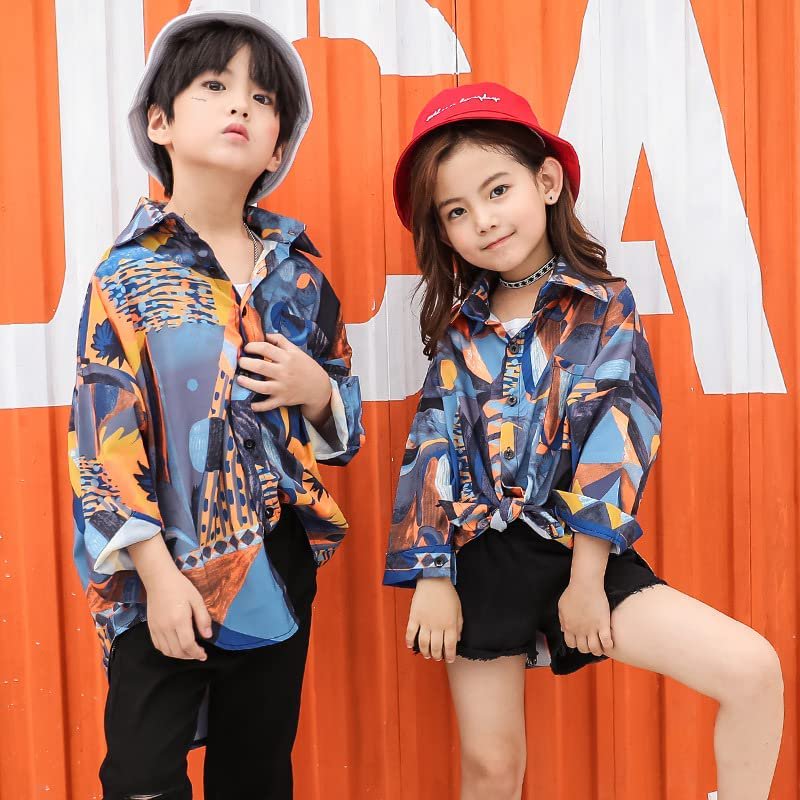 キッズ ダンス衣装 ヒップホップ HIPHOP 花柄シャツ Tシャツ ズボン 練習着 男の子 女の子 子供 ダンスシャツ ジャズダンス ステージ衣装着  just-for-you