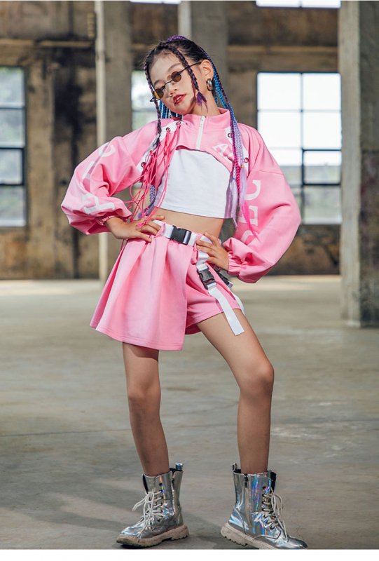女の子 チア風セットアップ 150 ピンク 上下セット 韓国子供服 通販
