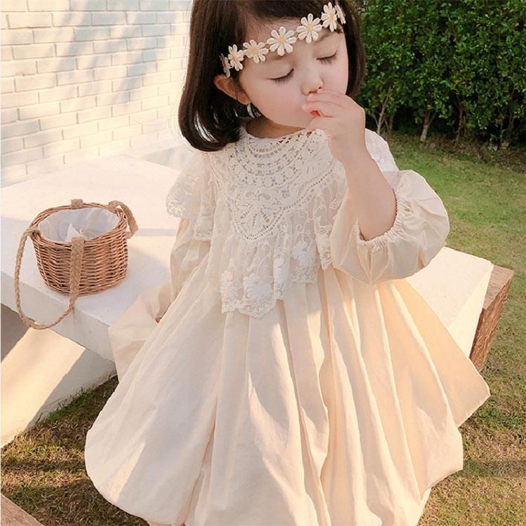 ワンピース キッズ 子供服 女の子 春服 長袖 レースワンピース