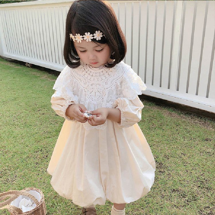 ワンピース キッズ 子供服 女の子 春服 長袖 レースワンピース