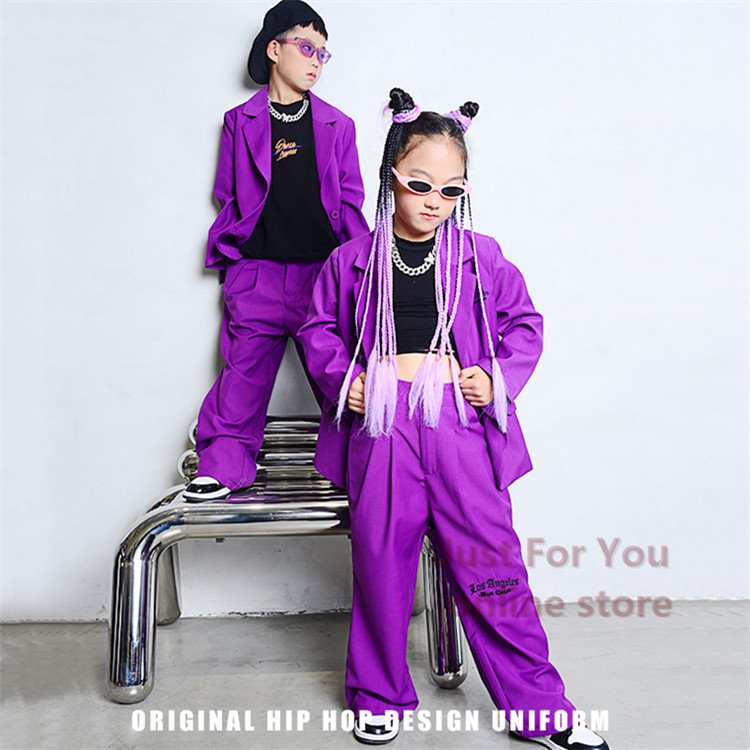 キッズダンス衣装 セットアップ HIPHOP 子供服 紫 スーツ ジャケット