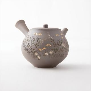 煎茶道具　備前焼　明光窯　蟹摘蓮葉　宝瓶　急須　共箱　D　R6073 煎茶道具備前焼明光窯蟹摘蓮葉宝瓶急須共箱DR6073