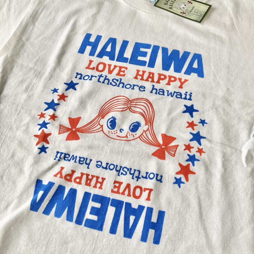 現品限り！Happy HALEIWA レディースTシャツ：LOVE HAPPY ホワイト　M