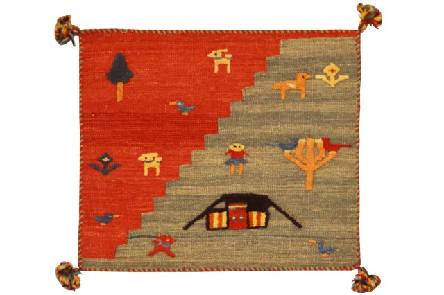 GIR961【ペルシア　キリムギャッベ】遊牧民の手織り・草木染め