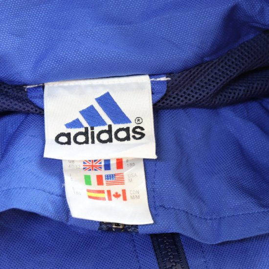 【中古】adidas(アディダス)メンズM【ナイロンジャケット】トラックジャケット(ラグラン)青紺白n5