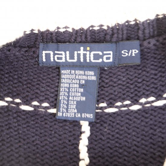 【中古】NAUTICA(ノーティカ)メンズ柄セーター【ニット】紺ネイビー白s(古着)kt4