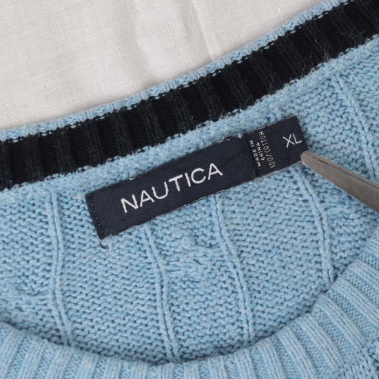 【中古】NAUTICA(ノーティカ)ワンポイントメンズセーター【ニット】青ブルー水色XL(古着)kt23