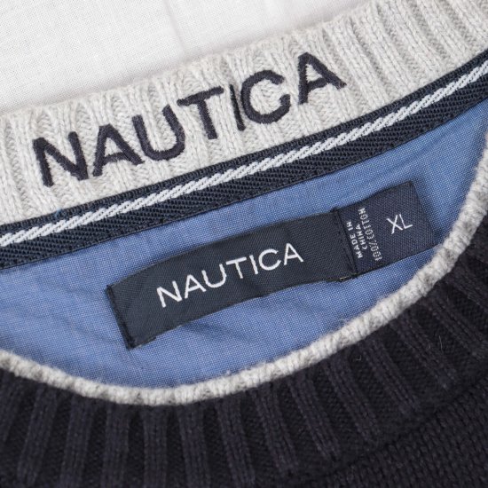 【中古】NAUTICA(ノーティカ)ワンポイントメンズセーター【ニット】紺ネイビー濃紺XL(古着)kt57