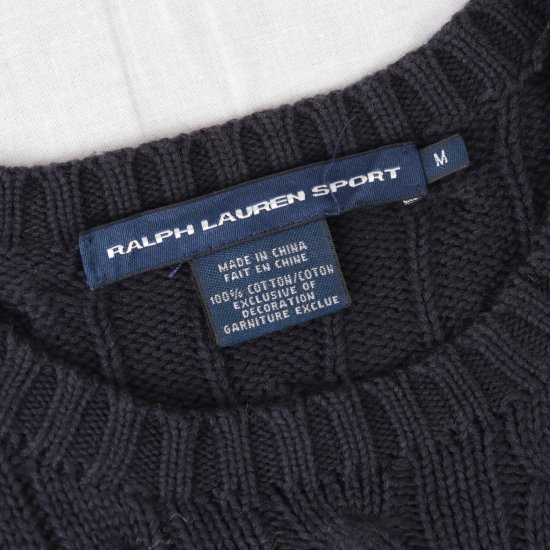 【中古】RalphLaurensport(ラルフローレンスポーツ)ポロpoloワンポイントレディース【ケーブル ニット】紺ネイビー濃紺M(古着)kt63