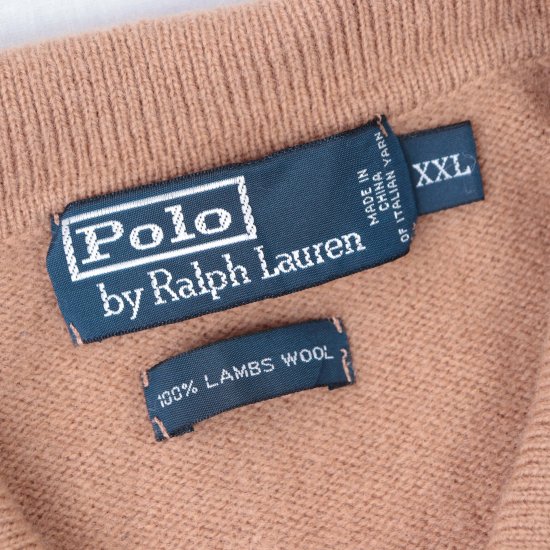 【中古】RalphLauren(ラルフローレン)ポロpolo長袖ポロシャツメンズ【ニット】ウールベージュXXL(古着)kt84