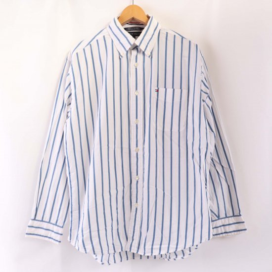 【中古】Tommy Hilfiger(トミーヒルフィガー)メンズM【長袖シャツ】ストライプ【古着】ls3