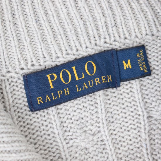 【中古】RalphLauren(ラルフローレン)ポロpoloハーフジップZIPメンズ【ケーブル ニット】灰グレーM(古着)kt109