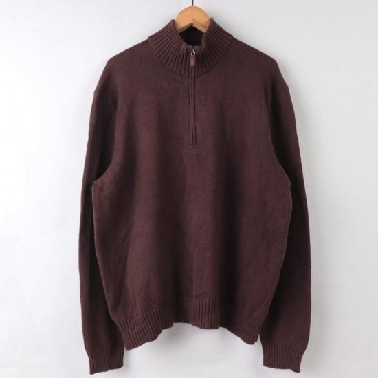 【中古】RalphLauren(ラルフローレン)ポロpoloハーフジップZIPメンズ【ニット】茶ブラウンXL(古着)kt116