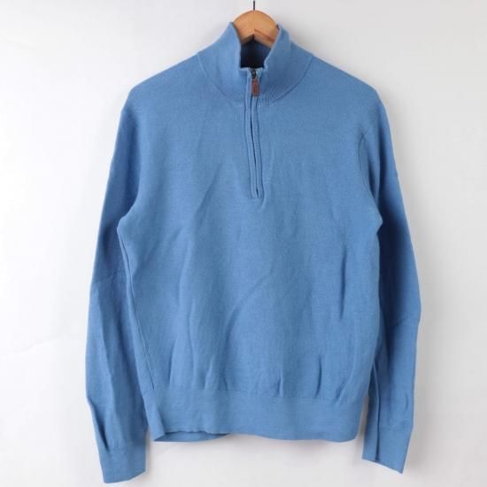 【中古】RalphLauren(ラルフローレン)ポロpoloハーフジップZIPメンズ【ニット】水色青ブルーL(古着)kt117