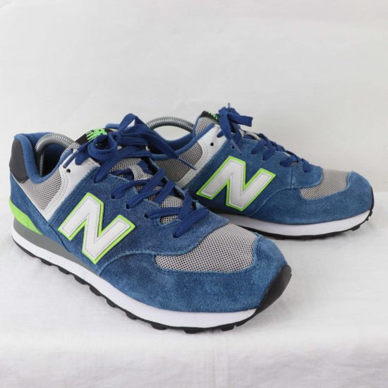 中古】New Balance(ニューバランス)メンズ574【27.5cm】青ブルー白黄緑