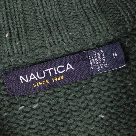 【中古】NAUTICA(ノーティカ)ハーフボタンメンズセーター【ニット】緑グリーンM(古着)kt163