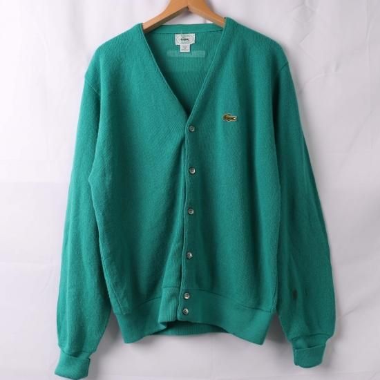 【中古】LACOSTE(ラコステ)IZODメンズUSA製 M【ニットカーディガン】黄緑(古着)la12