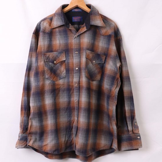 【中古】PENDLETON(ペンドルトン)メンズ XL【ウールシャツ】ウエスタン茶紺(古着)lsh159
