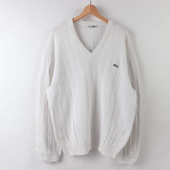 【中古】CHEMISE LACOSTE(ケミス ラコステ)メンズ5【ニット】フランス製Vネック白ホワイト(古着)la89