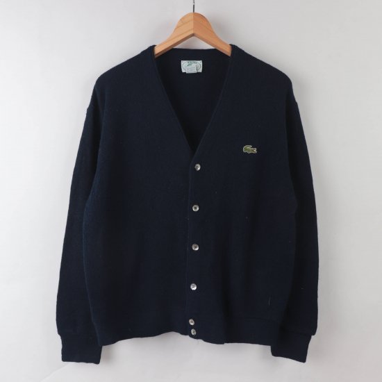 中古】LACOSTE(ラコステ)IZODメンズM【ニットカーディガン】USA製紺