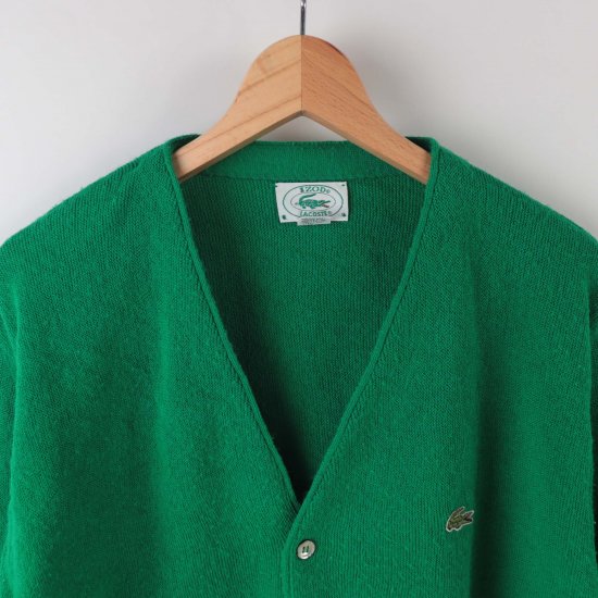 中古】LACOSTE(ラコステ)IZODメンズM【ニットカーディガン】USA製緑