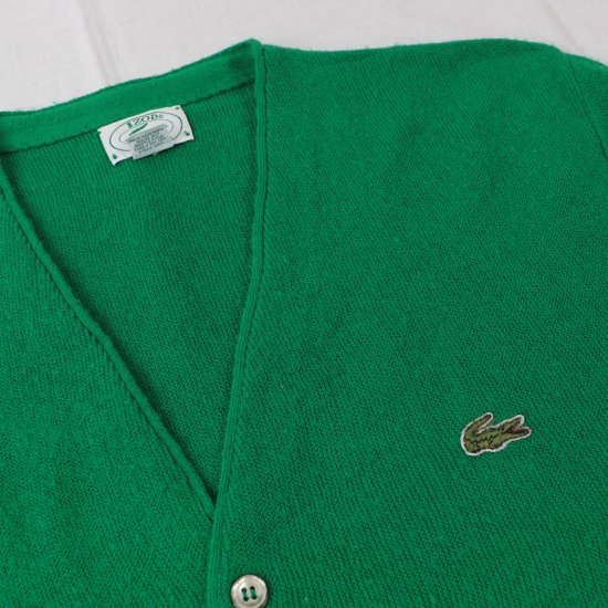 中古】LACOSTE(ラコステ)IZODメンズM【ニットカーディガン】USA製緑