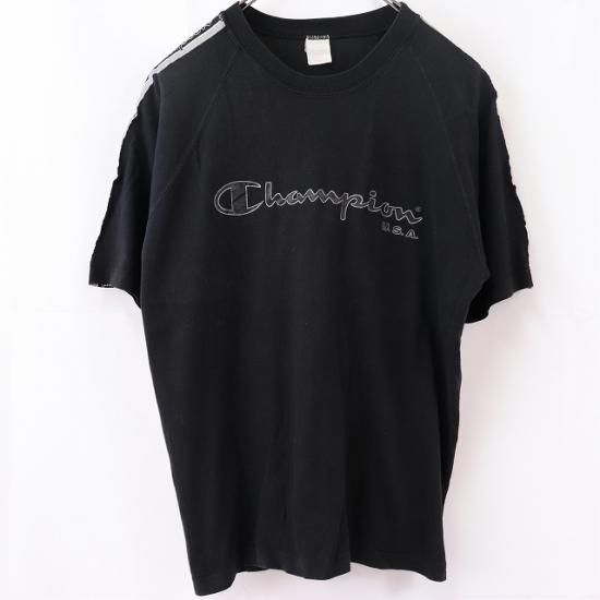 【中古】(チャンピオン)ChampionメンズレディースM【Tシャツ】ラグランロゴT半袖クルーネック【古着】黒ブラックブランドTシャツst212