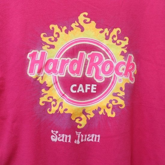 【中古】(ハードロックカフェ)HardRockCAFEレディースS位【Tシャツ】ロゴプリントTシャツ半袖クルーネック【古着】ピンクst263