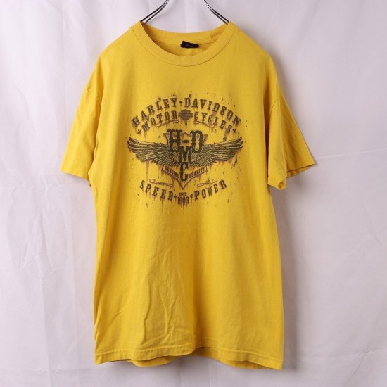 【中古】(ハーレーダビッドソン)HARLEY DAVIDSONメンズレディー【Tシャツ】両面プリント半袖【古着】黄色Tシャツst290