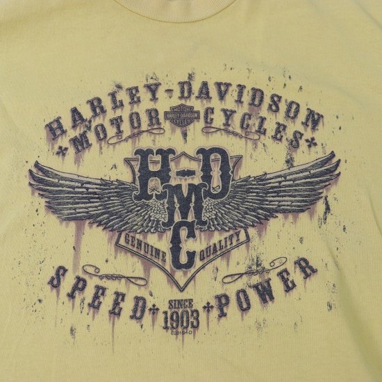 【中古】(ハーレーダビッドソン)HARLEY DAVIDSONメンズレディー【Tシャツ】両面プリント半袖【古着】黄色Tシャツst290