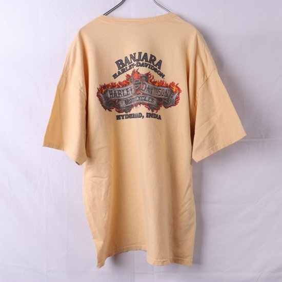 【中古】(ハーレーダビッドソン)HARLEY  DAVIDSONメンズレディーXXL【Tシャツ】USA製両面プリント半袖大きいサイズ【古着】ライトイエローTシャツst297