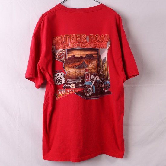 【中古】(ハーレーダビッドソン)HARLEY  DAVIDSONメンズレディーXL【Tシャツ】USA製両面プリント半袖大きいサイズ【古着】赤Tシャツst299