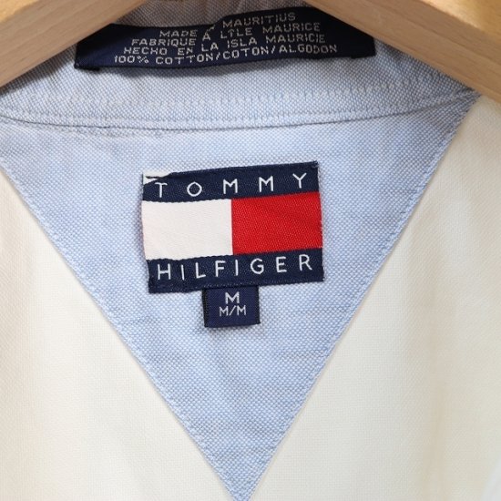 【中古】(トミーヒルフィガー)Tommy  HilfigerメンズポケットM【シャツ】90'sワンポイント刺繍長袖シャツビッグサイズ【古着】白ホワイトブランドシャツlsh143