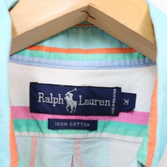 【中古】RALPH LAUREN(ラルフローレン)メンズM【総柄シャツ】90年代90's長袖シャツ大きめ(古着)マドラス ストライプlsh149