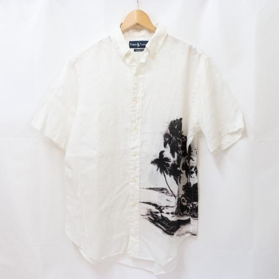 中古】RALPH LAUREN(ラルフローレン)メンズM【柄シャツ】半袖シャツ麻 ...