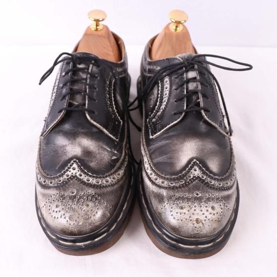 本革レザー色左右違い ドクターマーチン Dr.Martens ウイングチップ 4ホールシューズ 英国製 レディース22.5cm /saa009438